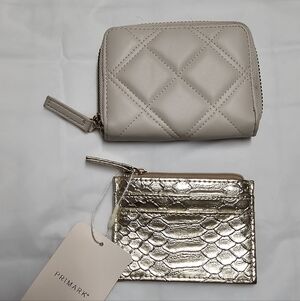 Primark Metallic Gold Card Wallet with Beige Quilted Pouch